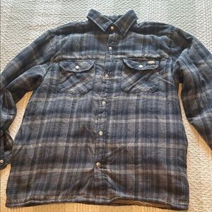 Dickies Men's Plaid Button-Down Flannel Jacket/Shirt - Dark Blue and Gray
